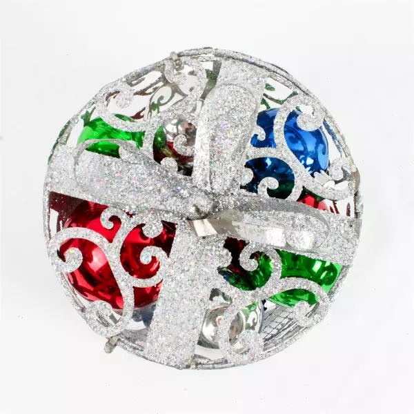 Christmas Decorative Scroll Work Box with Ornamental Bulbs Holiday Decor