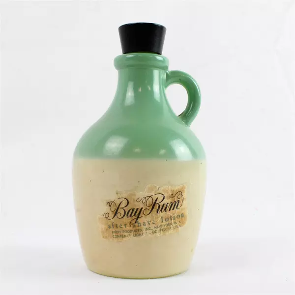 Vintage Avon Bay Rum After Shave Lotion Jug (Empty) Green Beige 5.5" Collectible