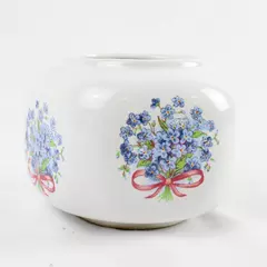 White Ceramic Jar Blue Forget-Me-Nots 3" Vintage Decorative Pottery