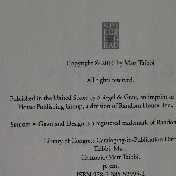 Griftopia by Matt Taibbi 2010 HC DJ Discusses the Very Wealthy Behind Politics