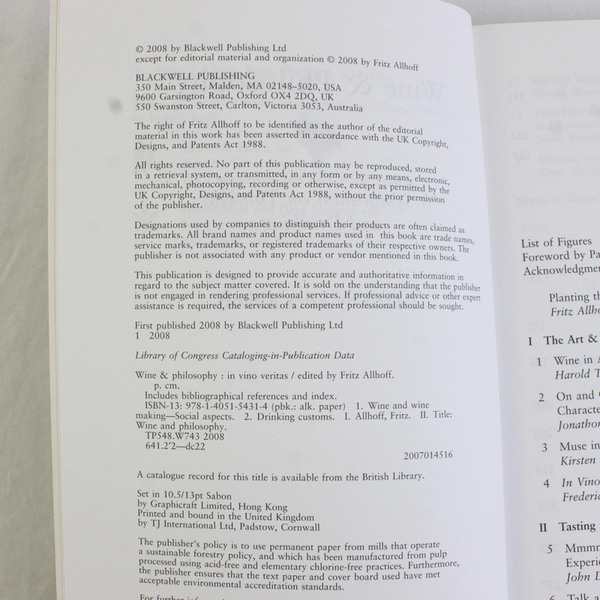 Wine & Philosophy: A Symposium on Thinking and Drinking Fritz Allhoff 2008 PB 
