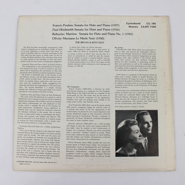 Bryan & Keys Duo 20th Century Sonatas For Flute & Piano LL 185 Vinyl LP 