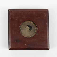 Antique Miniature Wooden Framed Round Tintype Portrait Young Woman