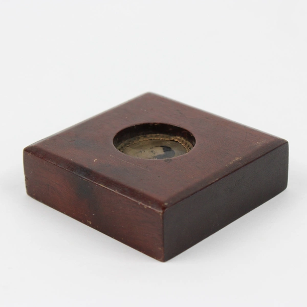 Antique Miniature Wooden Framed Round Tintype Portrait Young Woman