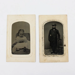 Lot of 2 Antique Tintype Man And Child Portrait Photos New London Connecticut 