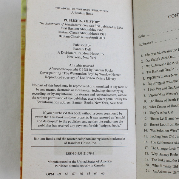 The Adventures of Huckleberry Finn by Mark Twain 2003 Bantam Classic Hardcover