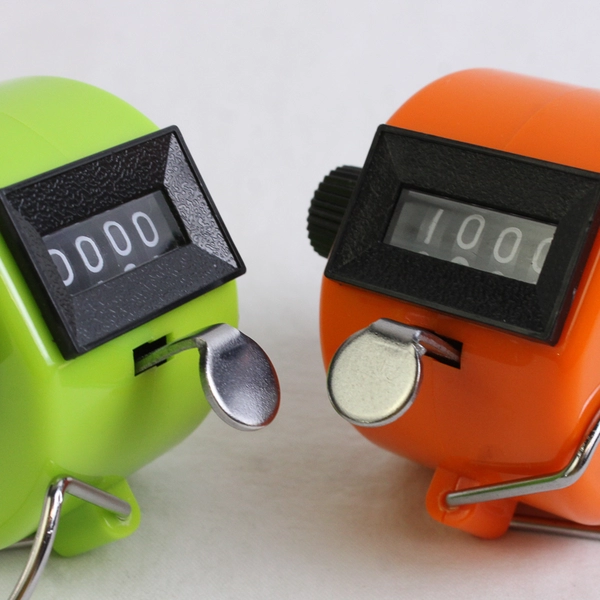 Lot Of 2 Unbranded Hand Held Tally Counters Green & Orange