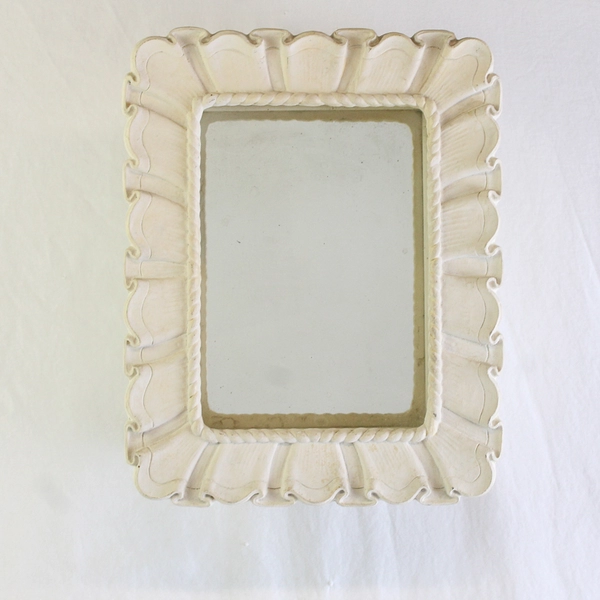 1960s Syroco Wood Scalloped Edge Wall Hanging Mirror 9 1/2" by 7 1/2"