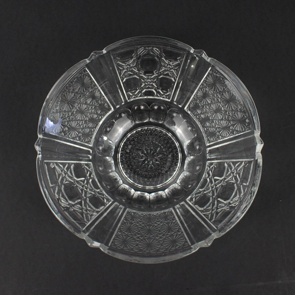 Vintage FNG Indonesia Daisy Cane Button Pattern Pressed Glass Bowl 7"