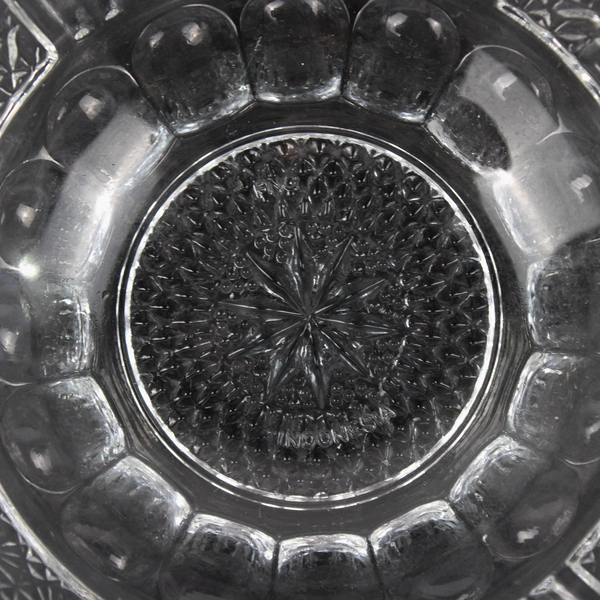 Vintage FNG Indonesia Daisy Cane Button Pattern Pressed Glass Bowl 7"