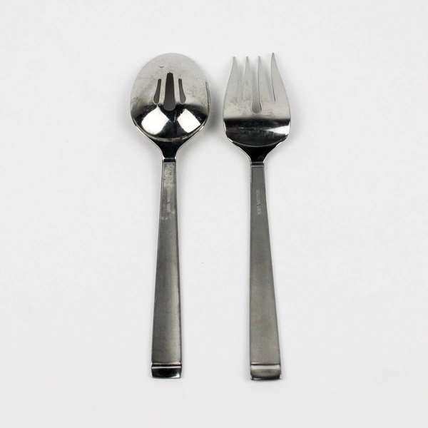 Set of 2 Oneida Silver Frost Pattern Cold Meat Fork Slotted Serving Spoon SS