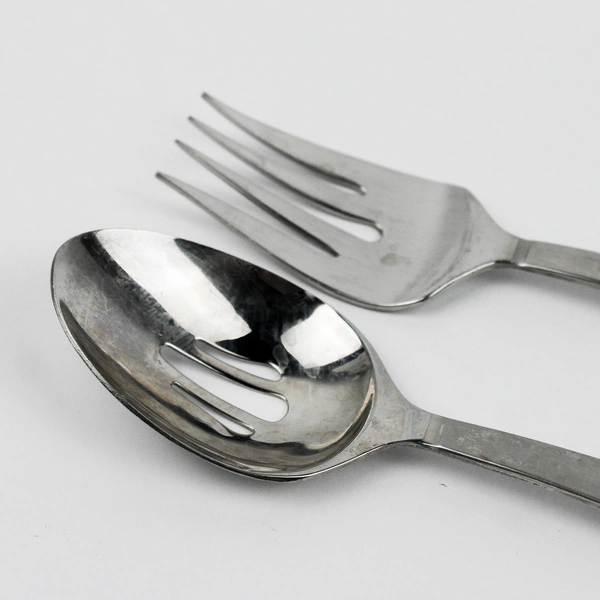 Set of 2 Oneida Silver Frost Pattern Cold Meat Fork Slotted Serving Spoon SS