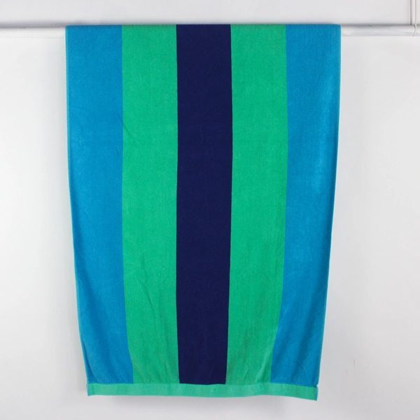 Lands' End Green/Blue Striped Beach Towel 100% Cotton 34" x 72.5"