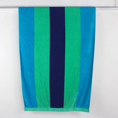 Lands' End Green/Blue Striped Beach Towel 100% Cotton 34" x 72.5"