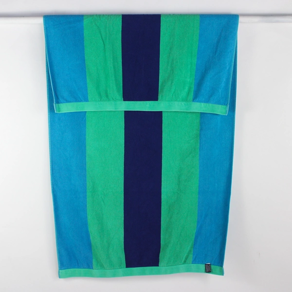 Lands' End Green/Blue Striped Beach Towel 100% Cotton 34" x 72.5"