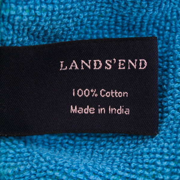 Lands' End Green/Blue Striped Beach Towel 100% Cotton 34" x 72.5"