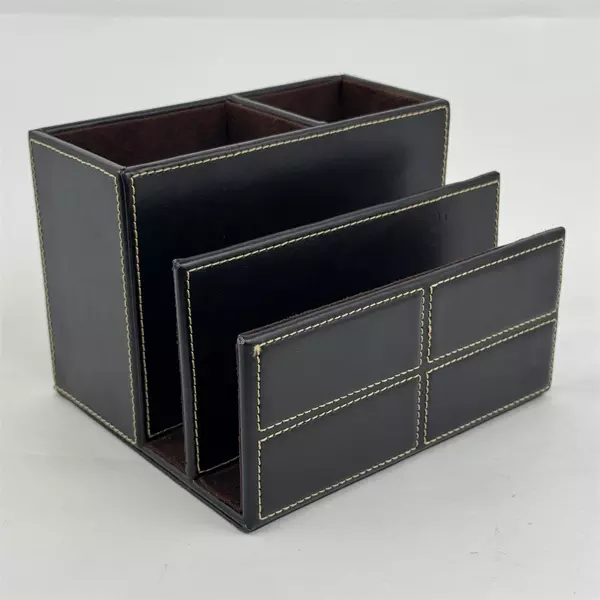 Staples Mission Desk Organizer Faux Leather Black With White Stitching