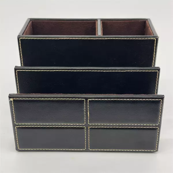 Staples Mission Desk Organizer Faux Leather Black With White Stitching