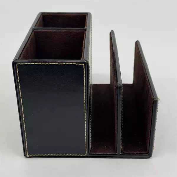 Staples Mission Desk Organizer Faux Leather Black With White Stitching