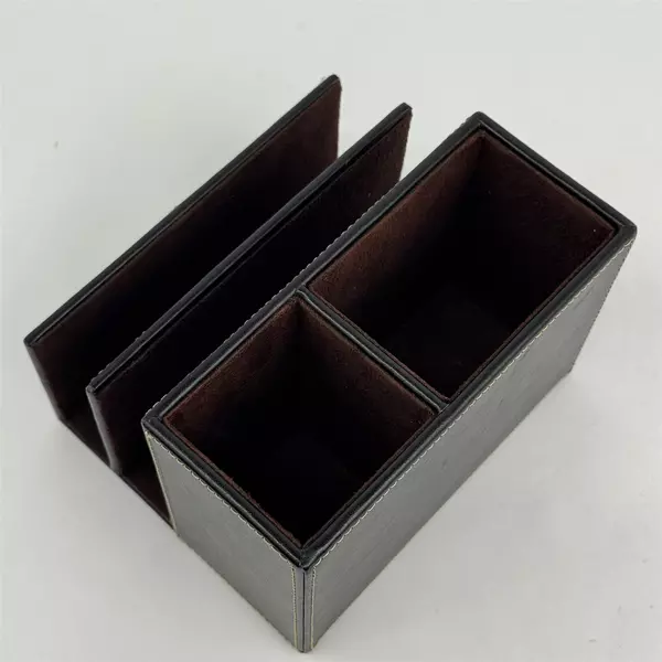 Staples Mission Desk Organizer Faux Leather Black With White Stitching