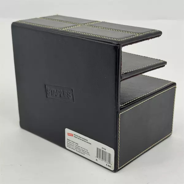 Staples Mission Desk Organizer Faux Leather Black With White Stitching