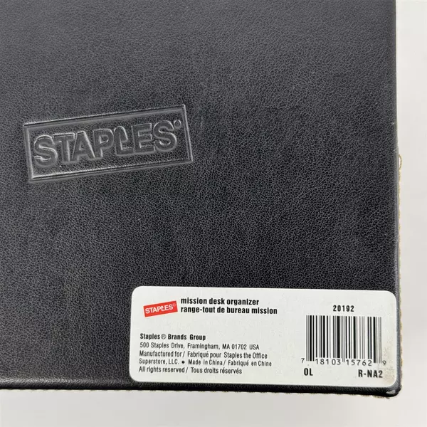 Staples Mission Desk Organizer Faux Leather Black With White Stitching