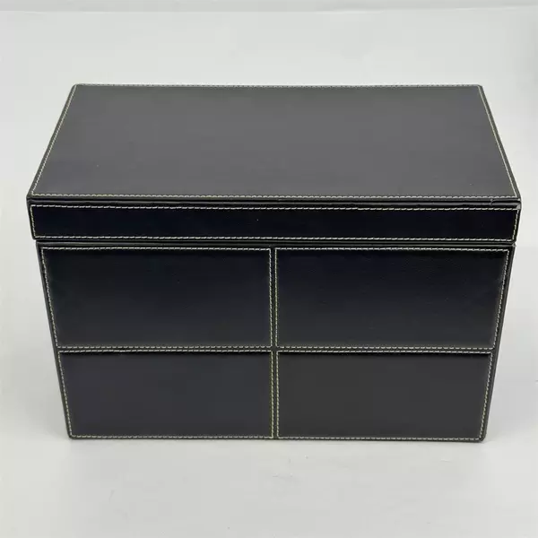 Staples Mission Desk Organizer Storage Box Black Faux Leather White Stitching