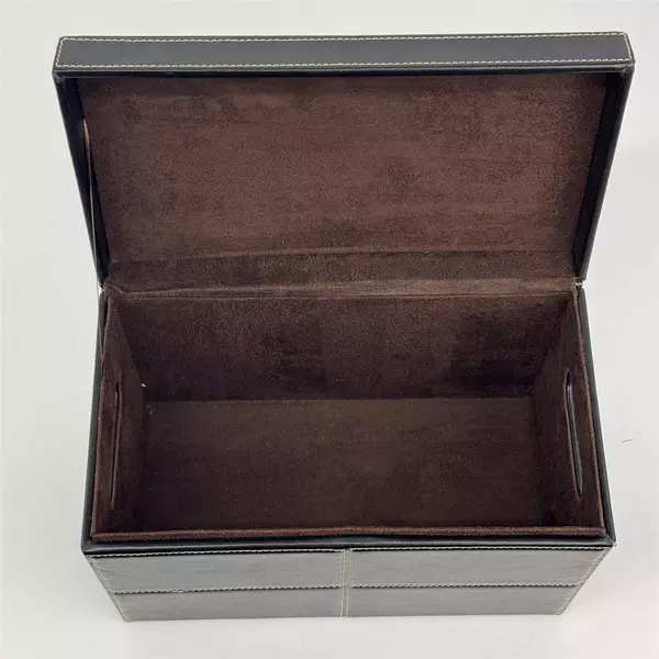 Staples Mission Desk Organizer Storage Box Black Faux Leather White Stitching