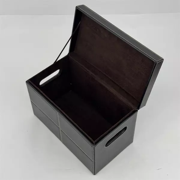 Staples Mission Desk Organizer Storage Box Black Faux Leather White Stitching