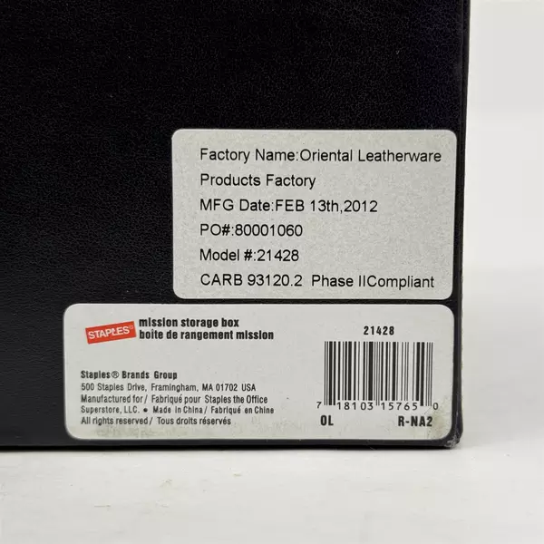 Staples Mission Desk Organizer Storage Box Black Faux Leather White Stitching