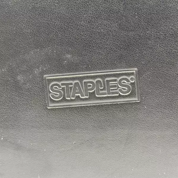 Staples Mission Desk Organizer Storage Box Black Faux Leather White Stitching