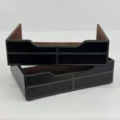 Lot of 2 Staples Mission Letter Trays Faux Black Leather With White Stitching