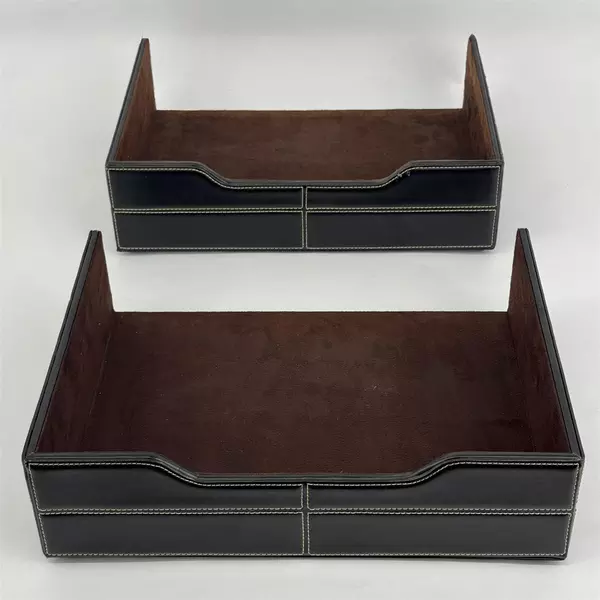Lot of 2 Staples Mission Letter Trays Faux Black Leather With White Stitching