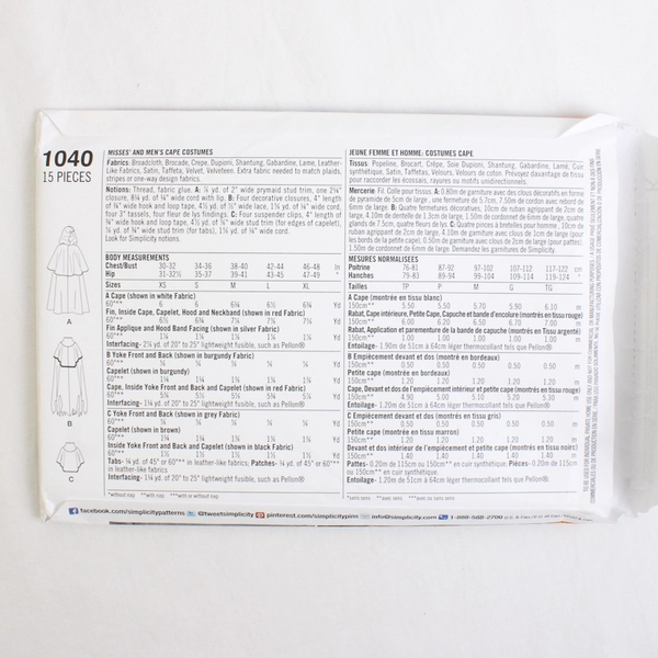 Simplicity Shirley Botsford 1040 Steam Punk/Assassin Costume Unisex Sz A (XS-XL)