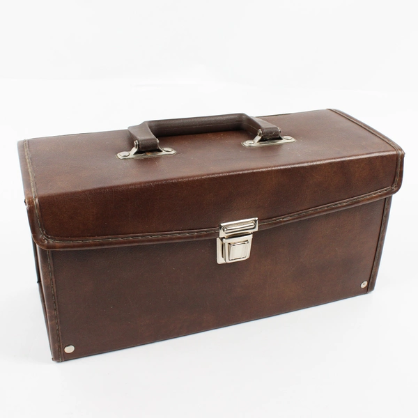 Vintage Unbranded Cassette Hard Holder Carrier Case Brown Vinyl 6"x4.75"x12.25"