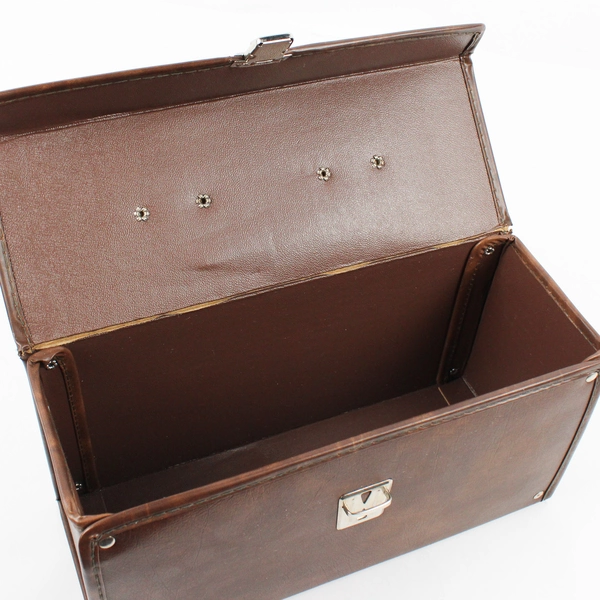 Vintage Unbranded Cassette Hard Holder Carrier Case Brown Vinyl 6"x4.75"x12.25"