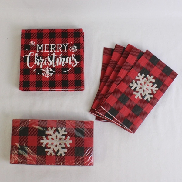 Lot of 73 Red Black Buffalo Check Merry Christmas Paper Napkins & Towels