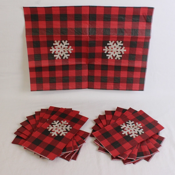 Lot of 73 Red Black Buffalo Check Merry Christmas Paper Napkins & Towels