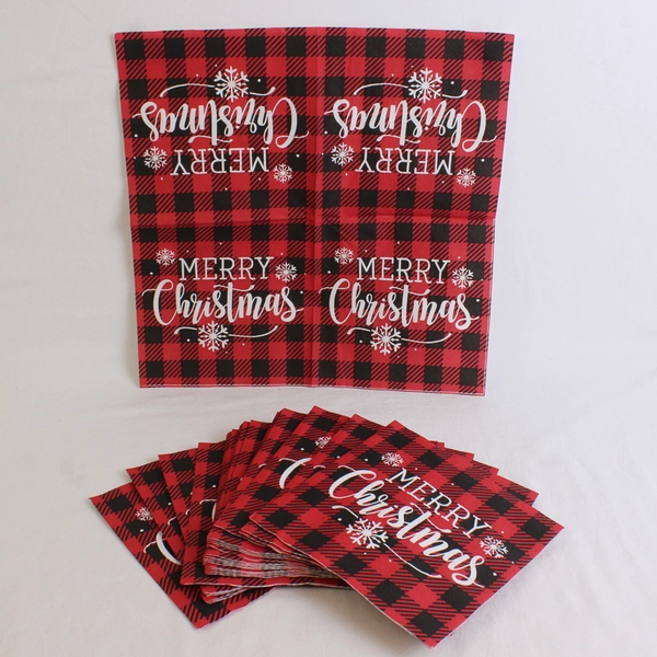 Lot of 73 Red Black Buffalo Check Merry Christmas Paper Napkins & Towels