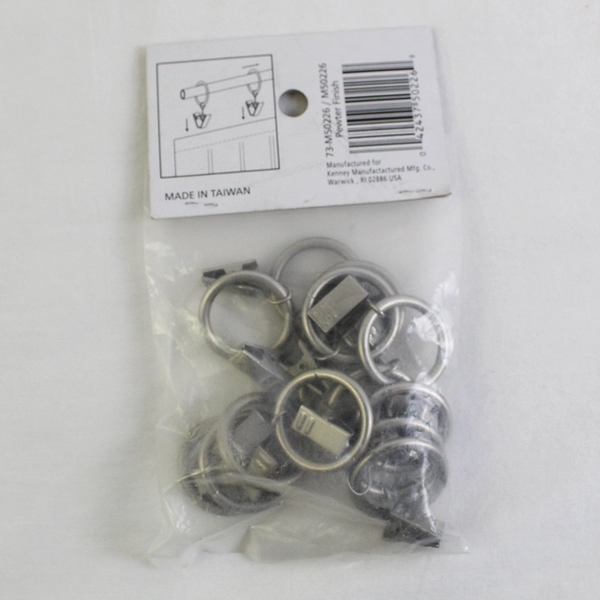 Package of 14 Kenney Metal Rolling Shower Curtain Rings Hooks Chrome