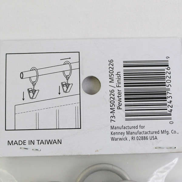 Package of 14 Kenney Metal Rolling Shower Curtain Rings Hooks Chrome