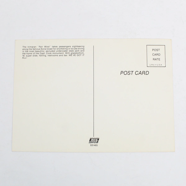 Vintage Kona Coast Hawaii Fair Wind Trimaran Sailboat Postcard by MCG