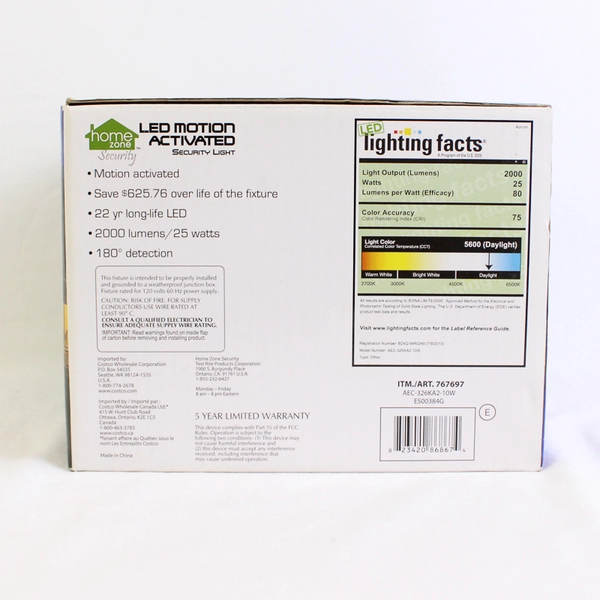Costco Home Zone Security LED Motion Activated Security Light 2000 Lumens White