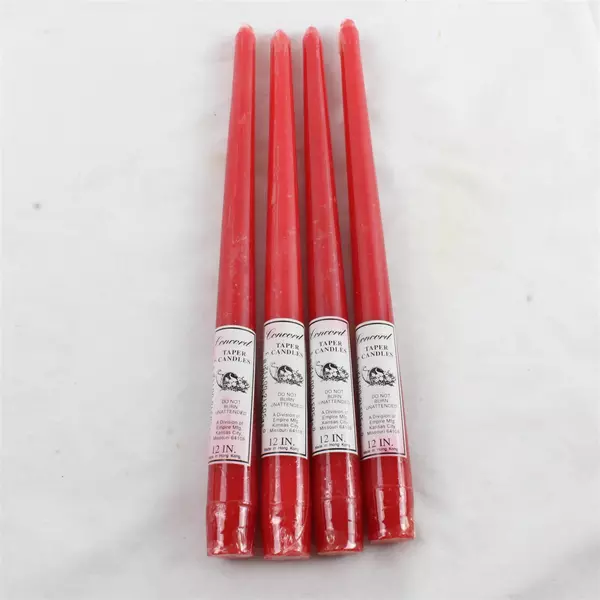 Set of 4 Red 12" Concord Taper Candles New Sealed Slim Dining Decor
