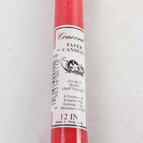 Set of 4 Red 12" Concord Taper Candles New Sealed Slim Dining Decor