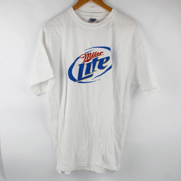 Gildan Heavy Cotton White "Miller Lite" Print Short Sleeve T-Shirt Men's Sz XL