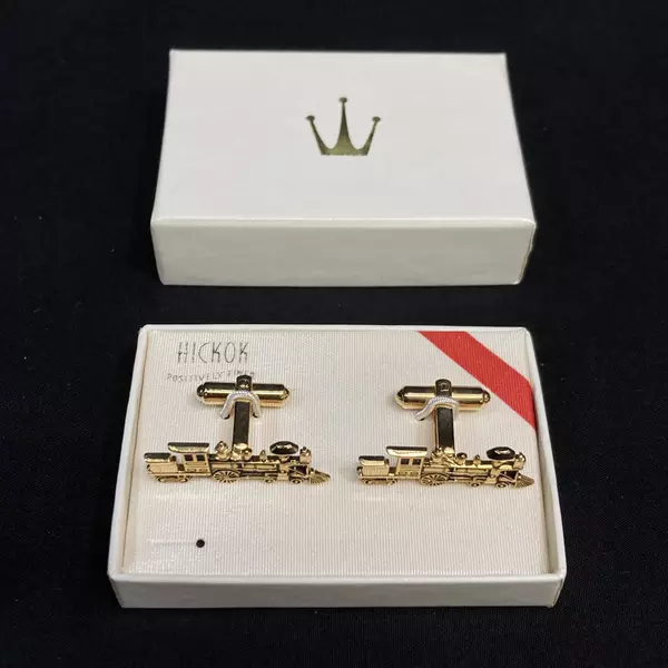 Vintage Pair Of Hickok General Steam Engine Gold Tone Cufflinks 