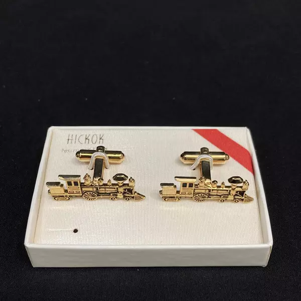 Vintage Pair Of Hickok General Steam Engine Gold Tone Cufflinks 