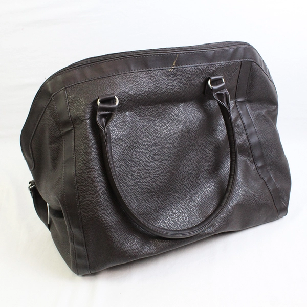 Unbranded Solid Brown Color Faux Leather Large Women's Tote Bag Zipper Closure