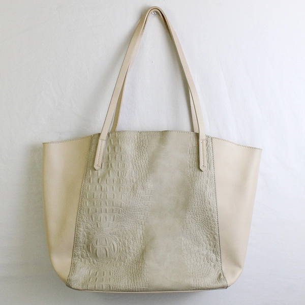 Nordstrom Inc Cream Faux Leather/Suede Women's Tote Bag W/ Matching Clutch